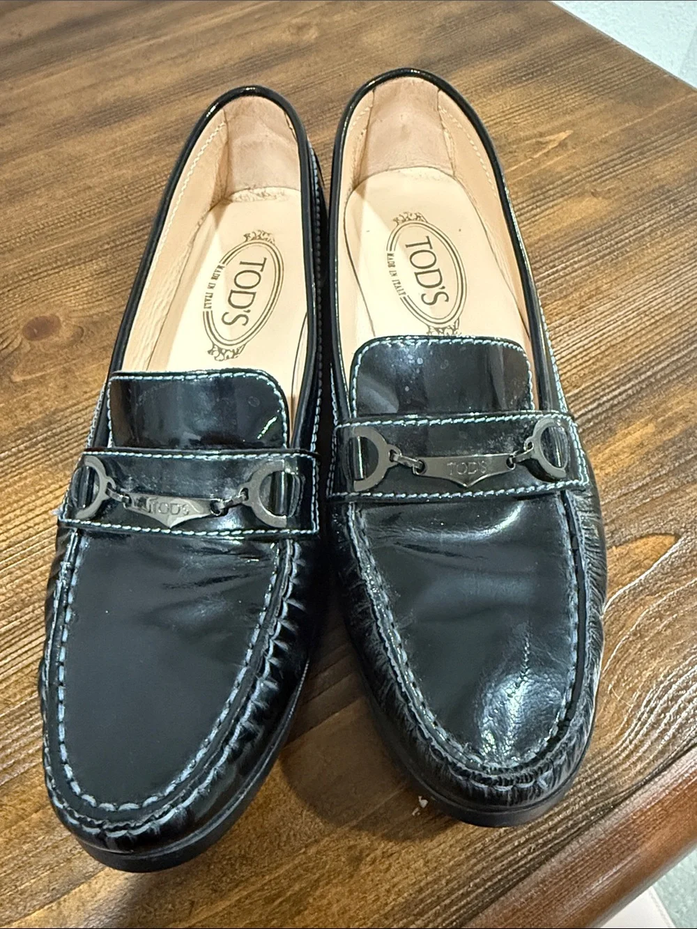 TOD’S  black patent leather driving shoe loafer moccasin Size 10
